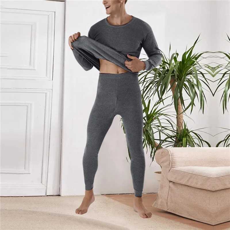 Autumn Winter Men Turtleneck Thermal TopLong Johns 2Pcs Underwear Set High Quality Soft FleeceLined Warm Leisure Home Clothes H251017