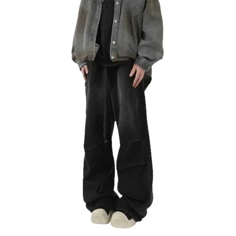 1 Washed Vintage Wide Leg Mens Jeans High Street Loose Straight Casual FloorLength Trousers Y251105