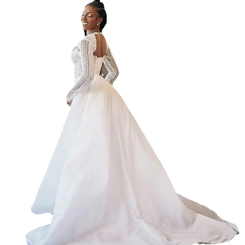 Classic Mermaid Wedding Dress V-Neck Bridal Gowns Shine Sequins Beads Bridal Dress 3D-Lace Vestina De Novia Plus Size Customized H252571