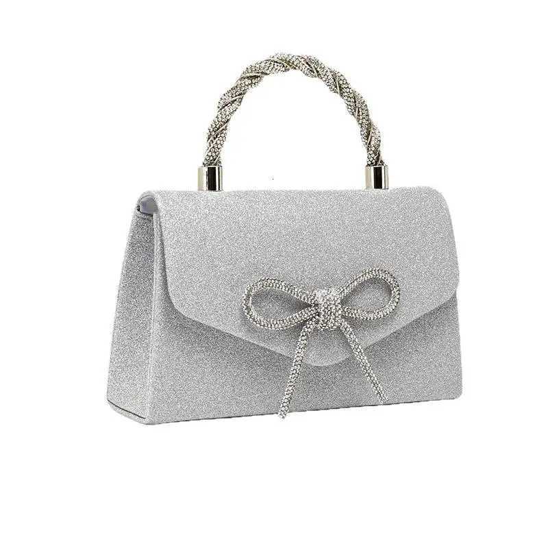 Rhinestone Evening Clutch Bag Glitter Bow Shoulder Purse Gold Silver Black Chain Crossbody Bag Luxury Women Handbag Party Z251017