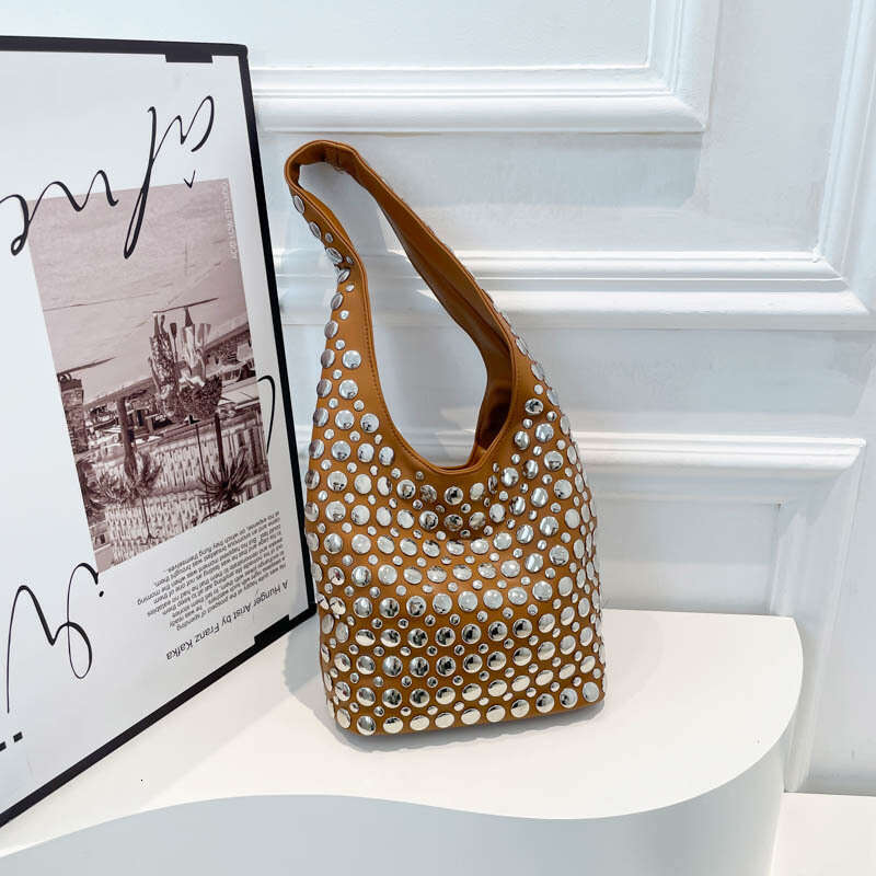 Trendy Cool Polka Dot Studded for Women New Fashion Motorcycle Versatile Ladies Underarm Tote Bag