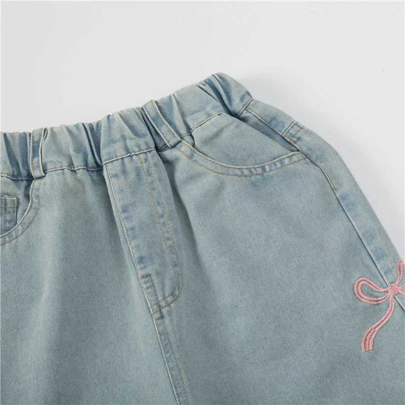 Autumn Kids Child Straight Jeans with Bows on The Side for Teens Girls Fashion Loose Fit Denim Pants Child Casual Jeans TrousersT251017