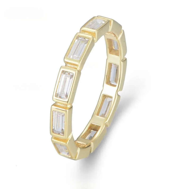 Luster Unique Wedding Eternity Band Sier 14k Gold Bezel Set 3x5mm Emerald Cut Moissanite Oval Ring for Women