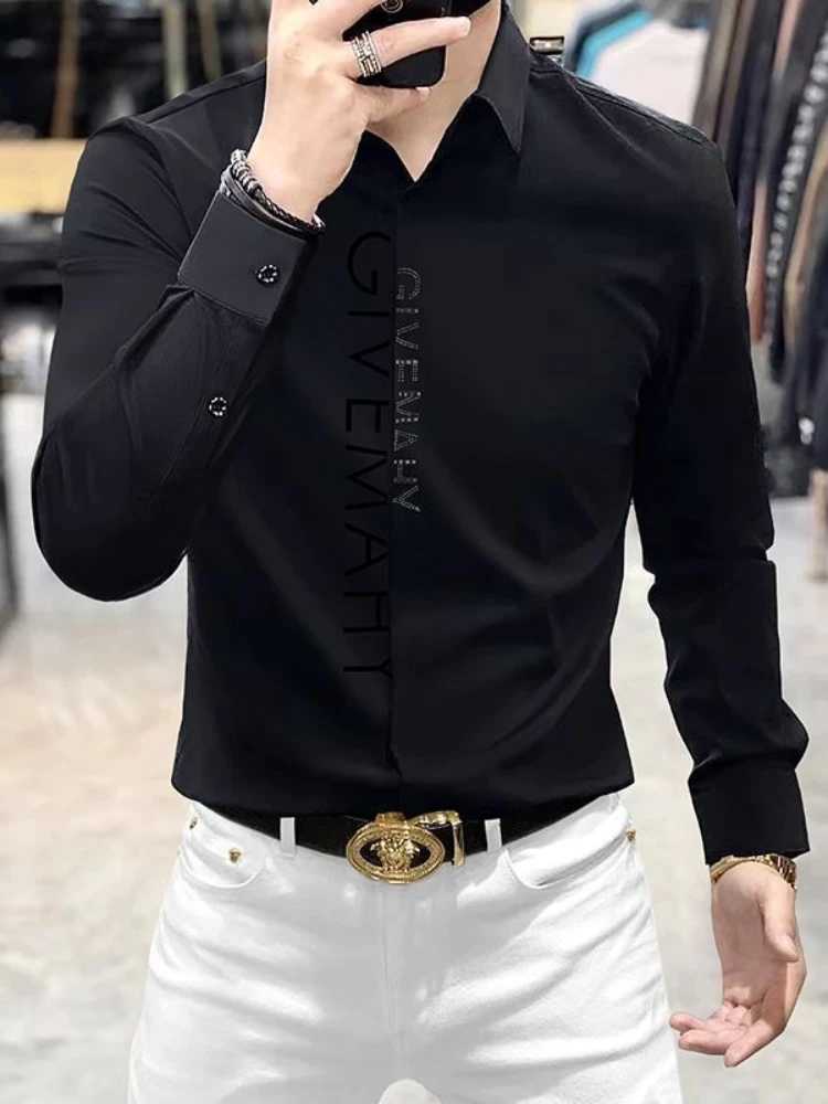 Spring And Summer Letter Shirt for Men Cotton Long Sleeve Casual Shirts Fashion Luxury Social Business Dress Shirts J251017