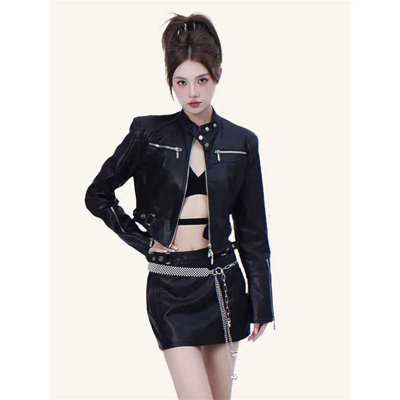 Black PU Leather Jacket For Women 2025 New Street Vibe Motorcycle Jackets Top Ladies Leather Coat Fashion Artificial LeatherT251017