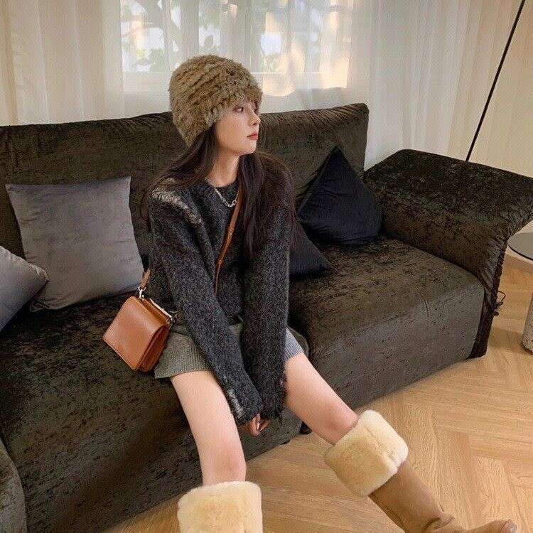 P92023 Autumn Winter New Korean Style Mid-Calf Warm Snow Boots With Veet And Thickened Buttons, Versatile Plush Women's