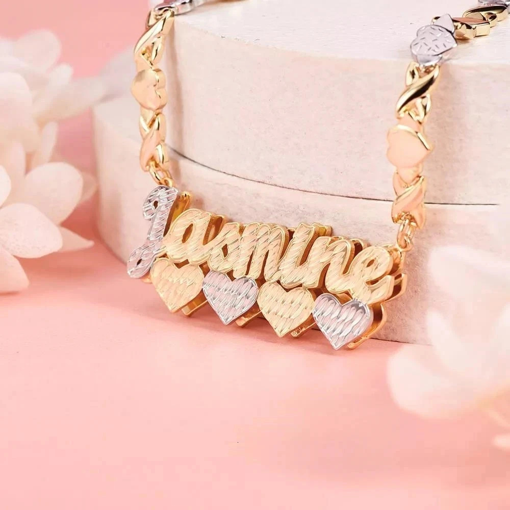 Customized Name Necklaces Double Layer Heart Necklace Stainless Steel XOXO Heart Chain For Women Personalized Hip Hop Pendant 251017