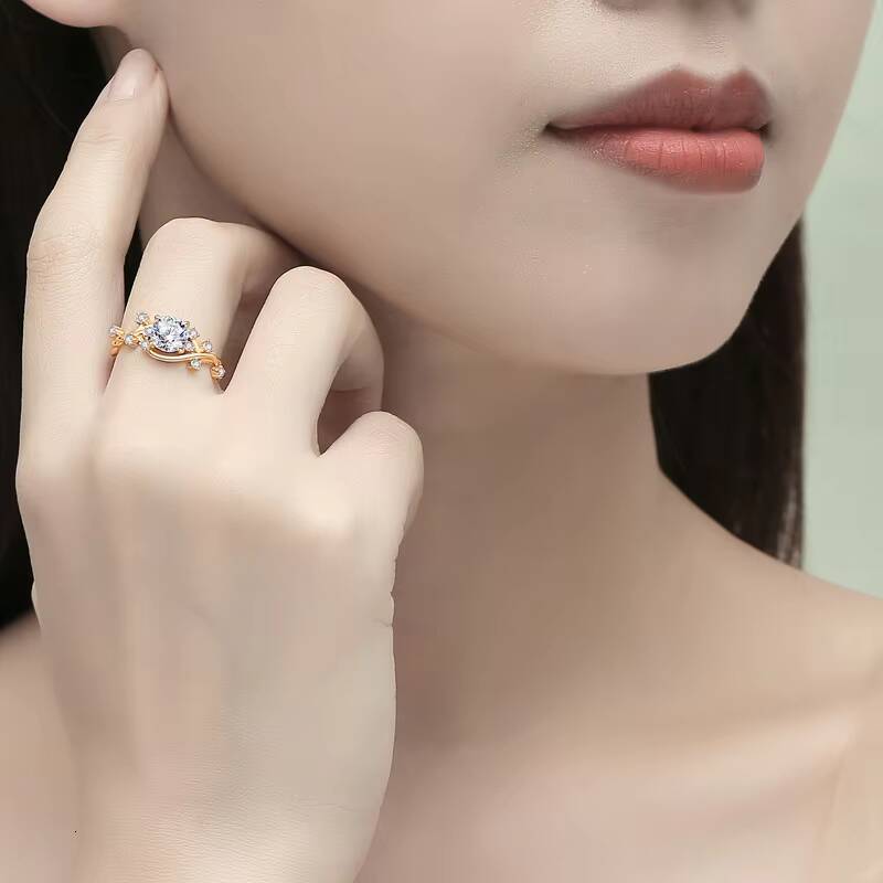925 Silver Moissanite Ring with Rattan Texture Style Womens Daily Wear for Birthday Holidays Great Gift Idea