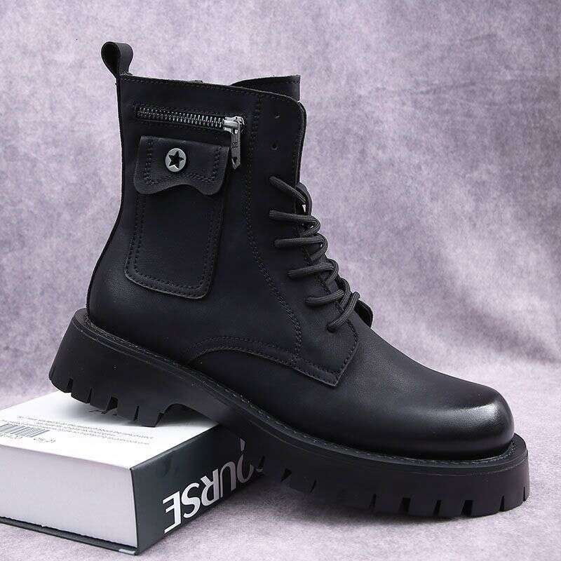 Men's Shoes Men's Martin Autumn And Winter Plus Veet High-Top Casual Leather Shoes British Versatile Thick-Soled Knight Short Boots