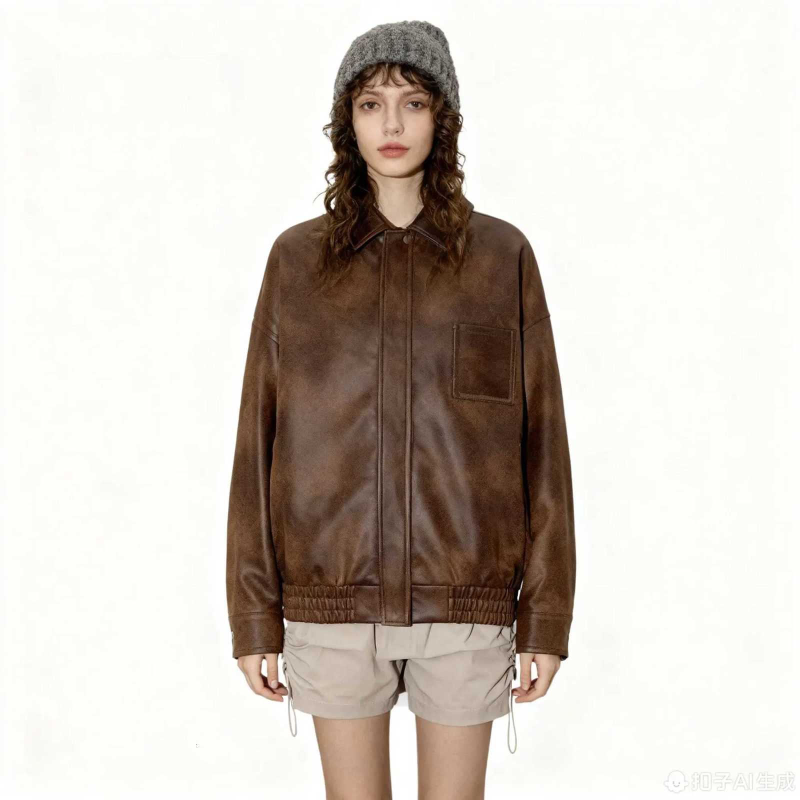 New Arrivals Womens Short Leather Jacket Vintage Y2K Style Loose Fit Plaid Patchwork Design Retro Oversized Autumn OuterwearT251017