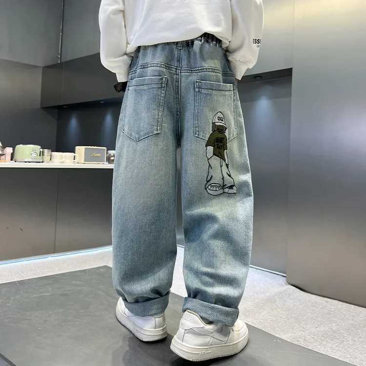 2025 Fashion Cartoon Jeans for Boys Teenage Children Jeans Elastic Waist Denim Pants Kids Trousers for Boys Kids Clothes 514TT251017