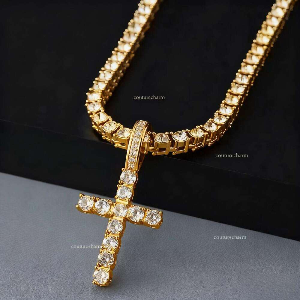 Necklaces Cross Pendant Hip Hop Necklace 4mm 5mm Vvs Moissanite Dia Tennis Chain Sier for Women Men Jewelry 2024 new Free of charge delivery