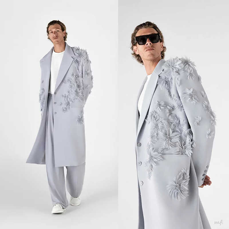 Luxury Men Overcoat 1 Piece Blazer 3D Appliques Notched Lapel Formal Occasion Groom Wedding Coat Customized Trajes Para Hombre