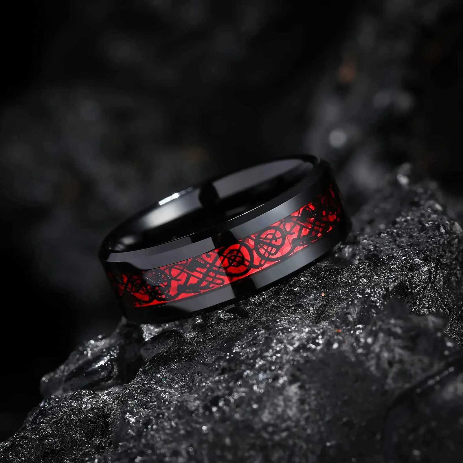 Charm Couple Rings Romantic Women Red Rhinestones Rings Set Trendy Men Stainless Steel Celtic Dragon Rings Wedding Band Jewelry Z251017