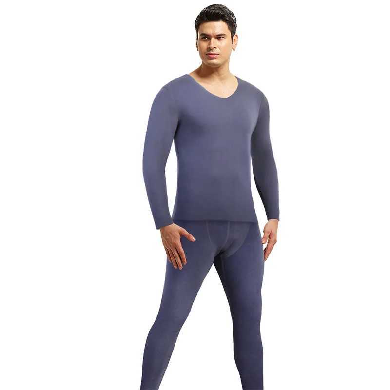 Mens Vneck Set of 2 Thermal Underwear Suit Long Johns Fleece Lined Keep Warm Undershirts Cold Weather Clinging Bottoming Shirts H251017