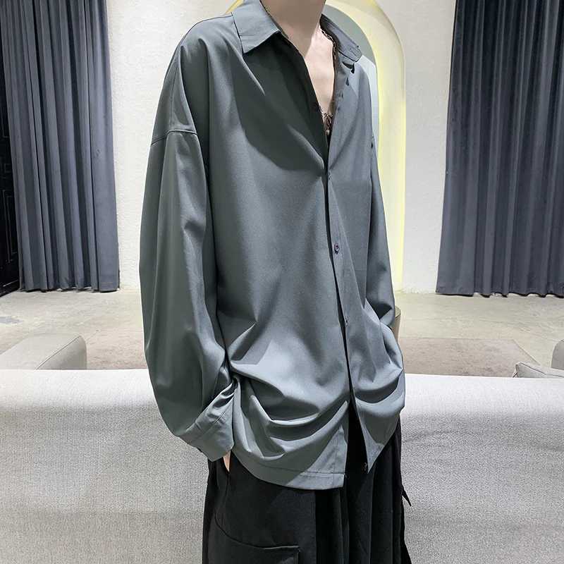 Men Black Solid Longsleeved Shirts Mens Harajuku Fashion Oversize Shirt Male Gray Casual Streetwear Loose Blouses Plus Size J251017