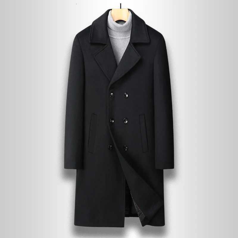 Winter Double Breasted Mens Wool Business Casual Long Coat Man Thick Warm Pea Coat Man Trench Coat Fashion Z250918