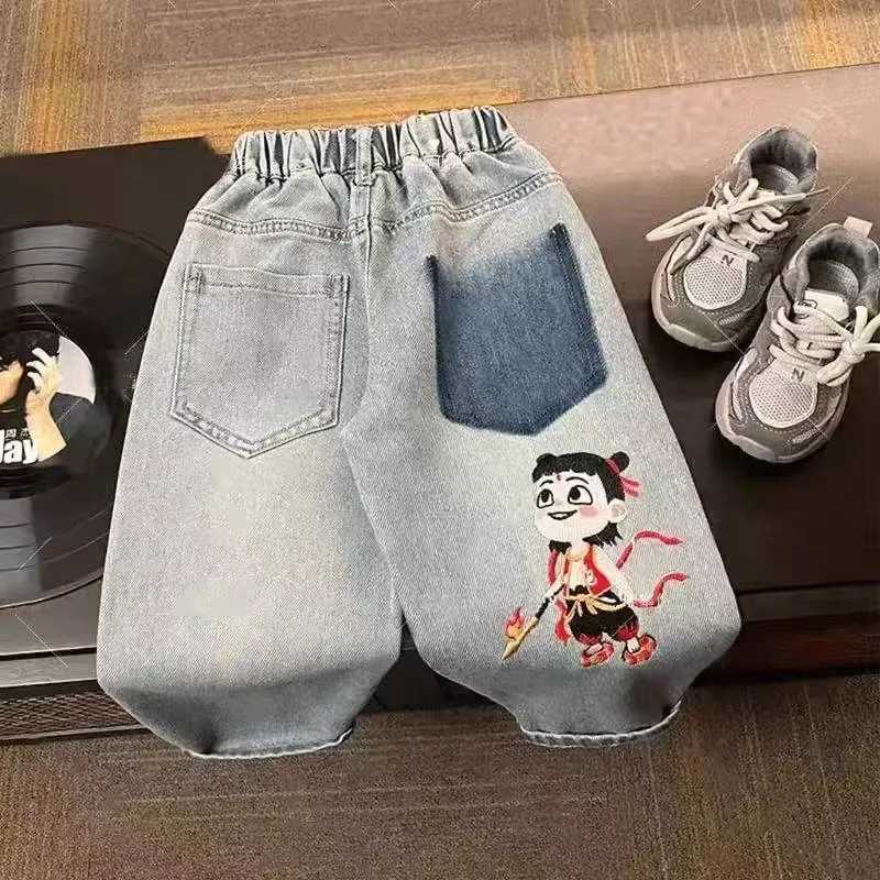 Jeans For Boys For Spring Autumn 2025 New Fashion Nezha Print Elastic Waist Teenagers Clothing Cowboy Pants High Quaity 110160T251017