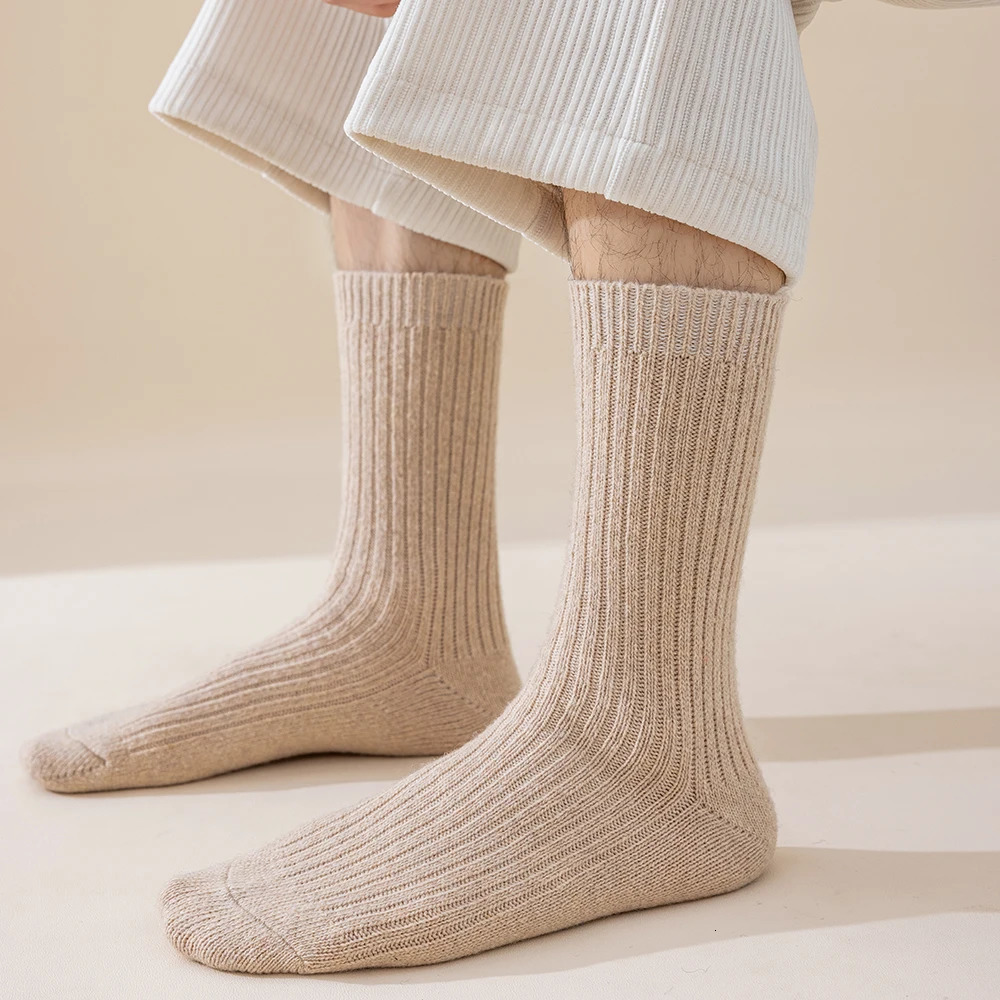 3 Pairs Mens Winter Thick Warm Wool Socks Harajuku Retro Merino Wool Business Casual Fashion Socks 251017