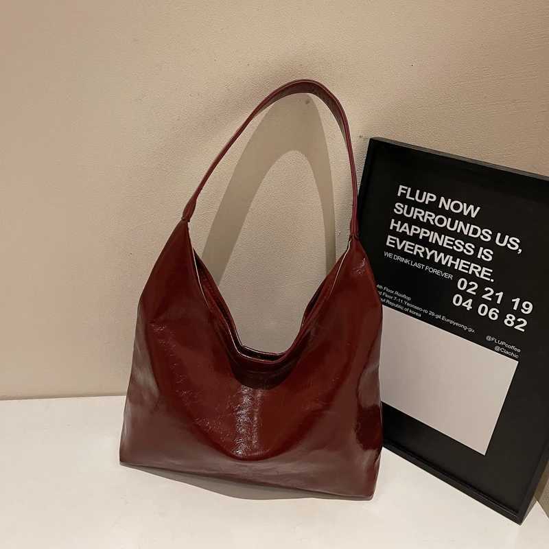 Soft PU Leather Underarm Bag Vintage Wine Red Ladies Shoder Bag Cmuter Large Handbag Wens Versatile Minimalist Tote Bag D251017