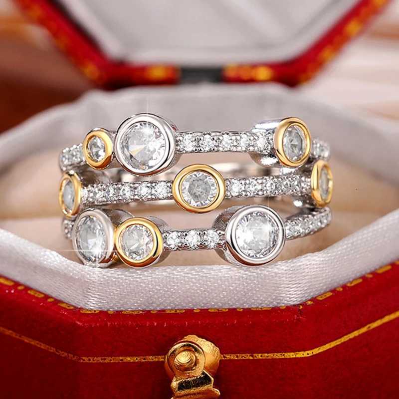 Huitan Vintage Two Tone Ladys Rings Anniversary Party Daily Wearable Luxury Cubic Zirconia Rings 2022 New Trend Women Jewelry Z251017