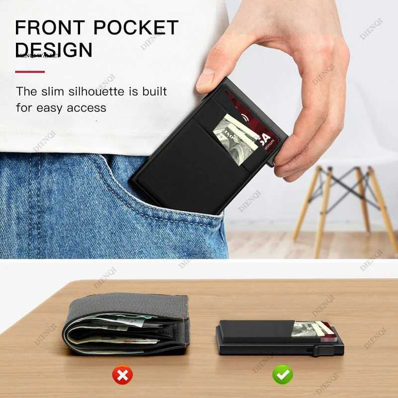 DIENQI Antitheft Card Protectors Card Holder Minimalist Smart Wallet RFID Protection Aluminum Metal Cardholder Case Porte CarteW251017