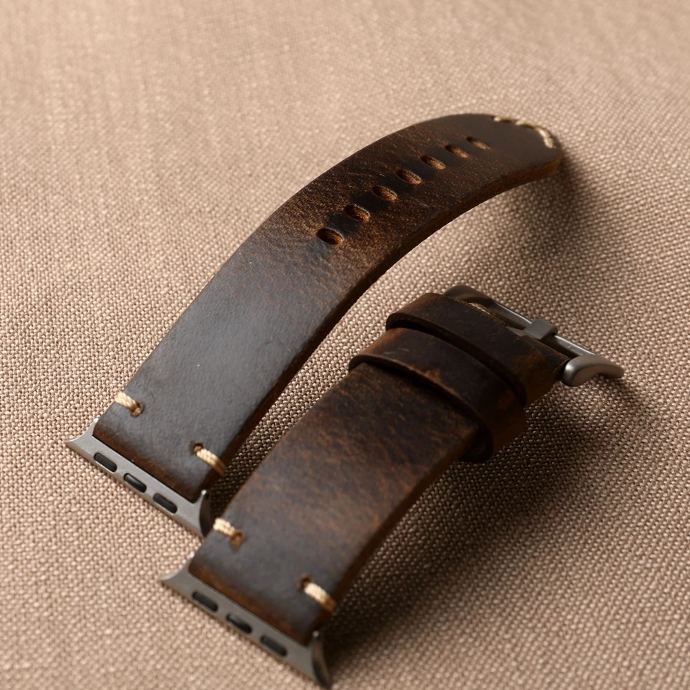 Handmade Head layer Cowhide Leather Strap For iWatch Watch ultra2 49MM 45mm 44mm 42mm 45mm S10 9 Brown Vintage Strap 251016