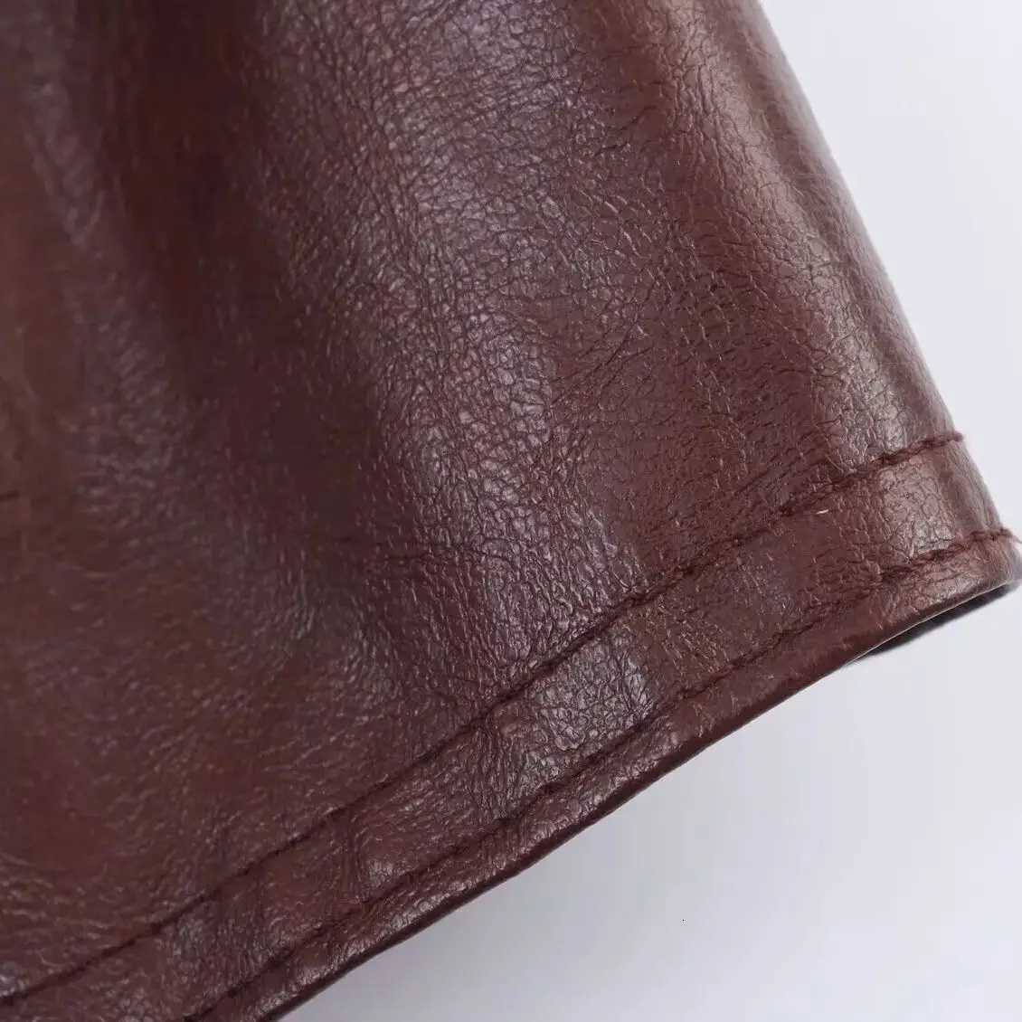 2025 WOMAN Fashion European and American Style Autumn New Faux Leather Jacket Chic Asymmetrical Placket Coat Outerwear MujerT251017