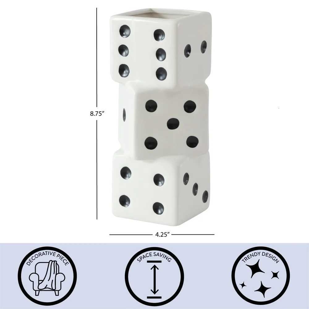 Unique Ceramic Dice Vase Decorative Accent Desk Shelf Indoor Display Fun Home Decor 875 Inches Height C251017