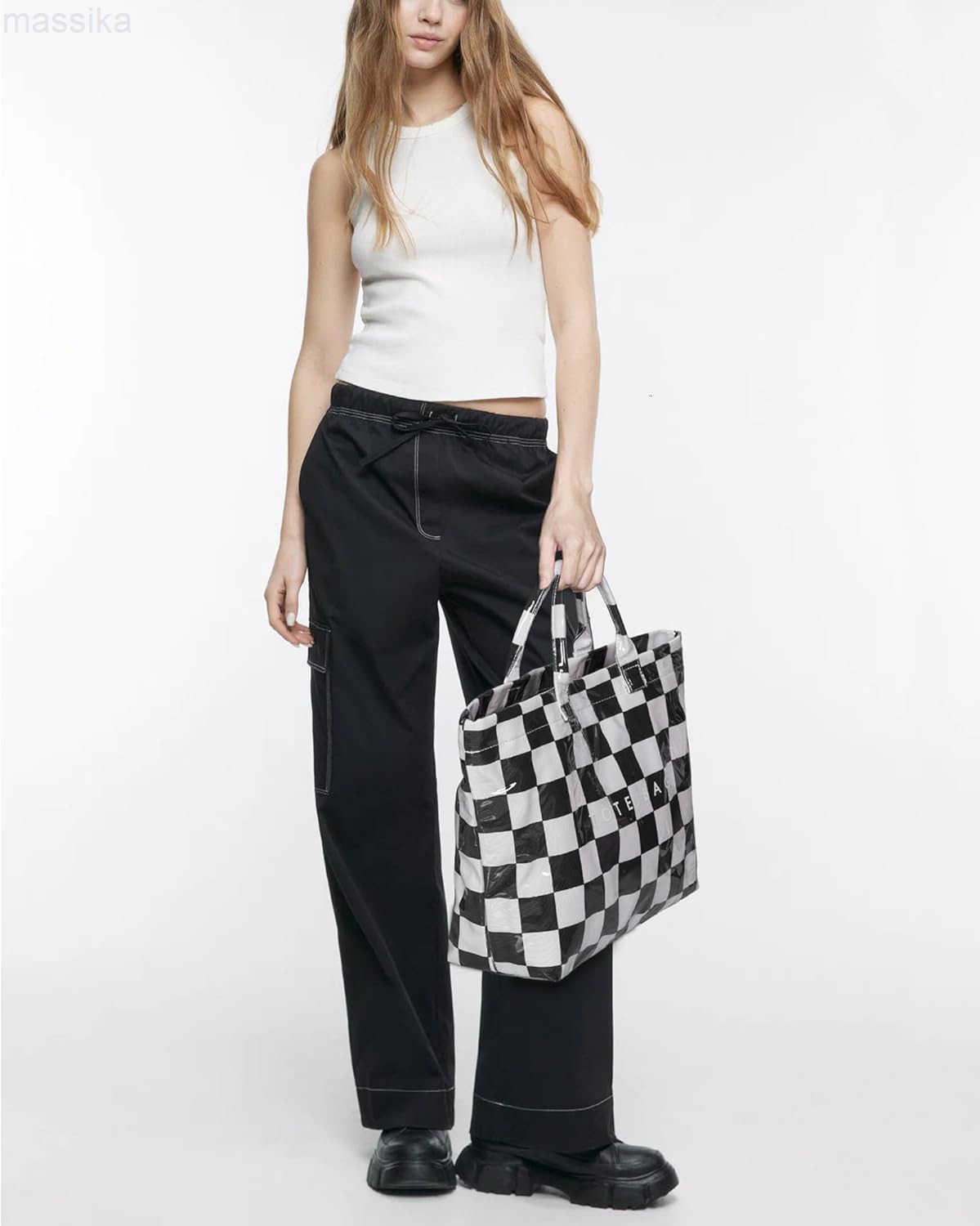 Tote Bag for Women Large PVC Tote Bag Plastic Handbag Letters Print Handbag Clear Hobo Bag M251017