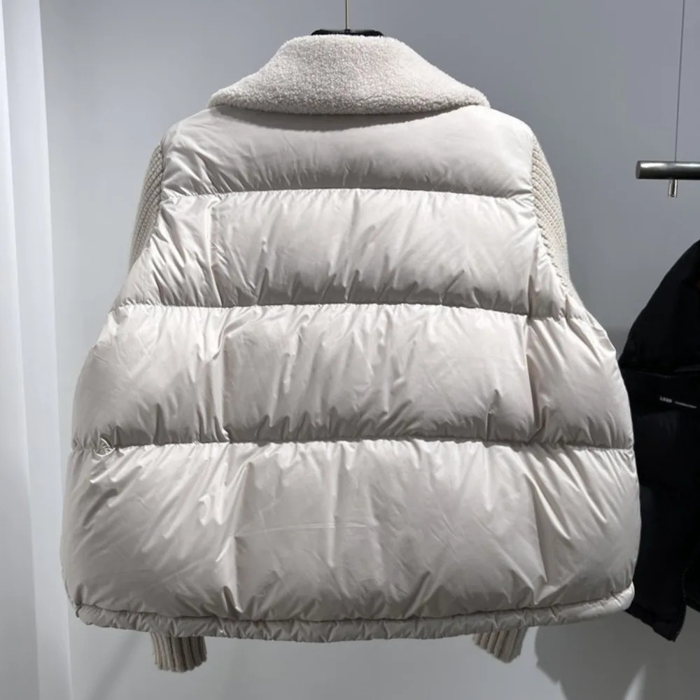 Autumn Winter Clothing Women Fashion Warm Thick White Duck Down Coat Female Knitted Long Slevee Puffer Jacket Lady Parkas 251014