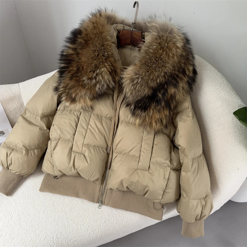 Fashion Warm Duck Down Coat Winter Jacket Women Natural Real Big Raccoon Fur Collar Loose Thick Outerwear Streetwear 251014