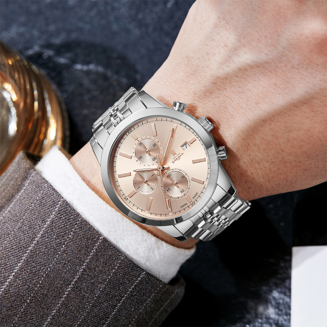 Couple Dress Watch Luxury Stainless Steel Men's & Womens Quartz Chrono Designer Couple Gift Watch with VD53 Japan Movement