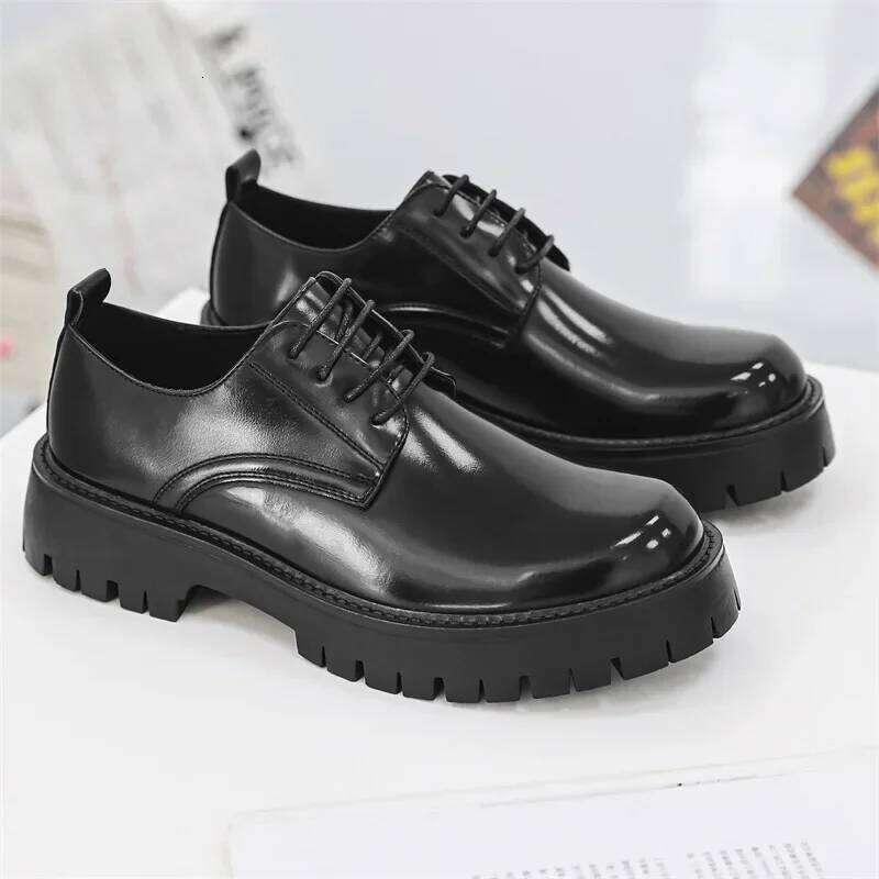 Men's Business Derby Trendy Mens Lace-up Thick Sole Heightened Shoe Men Leather Casual Shoes
