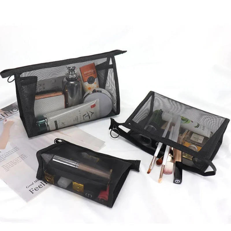Black Mesh Makeup Bags Women Girls Cosmetic Bag Organizer Travel Portable Wash Lipstick Toiletry Sanitary Napkin Storage Bags251011