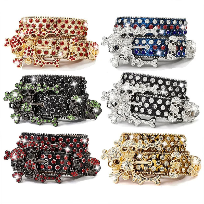 Skull Pile Rhinestone Punk Belts Men Women Coral Rhinestone Gothic Y2K Spice Girls Rock Hip Hop Belt Jeans Decoration Nightclub 251010