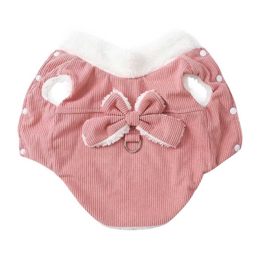Warm Pet Bow Coat Winter Thicken Fleece Button Clothes For Small Dogs Cats Apparel With Dring Puppy Yorkshire Chihuahua OutfitsW251017