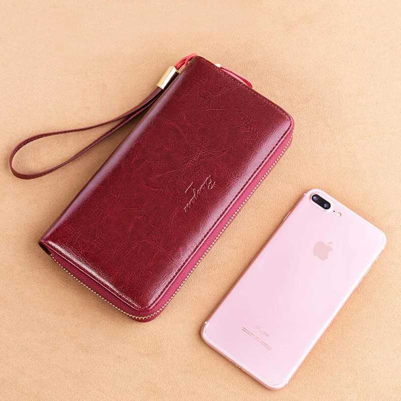 Women Cowhide Genuine Leather Wallet Travel Card Holder Zipper Long Wallet for Women Birthday GiftsW251017