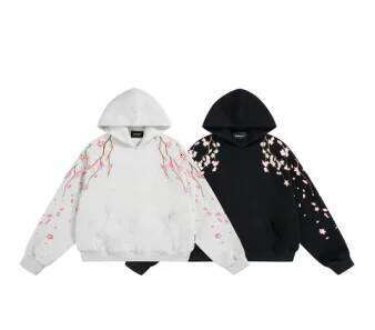 American Design Cherry Blossom Embroidery Hooded Sweatshirt Loose Casual Fashion Autumn/Winter Versatile Couple Pullover Top