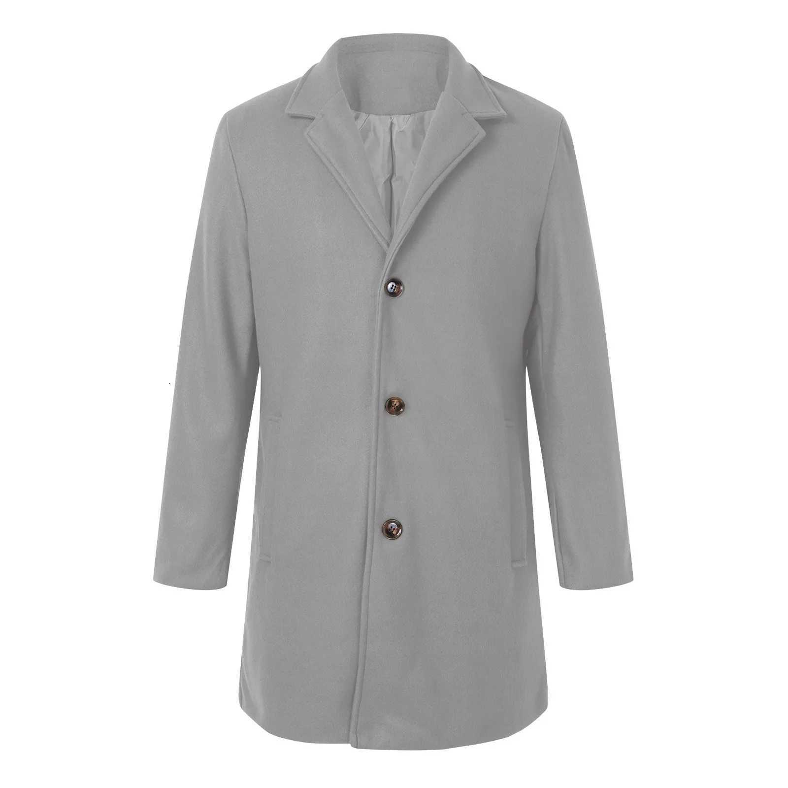 MenS Thicken Business Trench Coat Plus Size Winter Overcoat Lapel Long Sleeve Medium Length Single Breasted Vintage Jacket Z250918