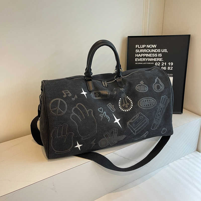 Travel Bag Women Super Large Capacity Outdoor Sports Handbag Canvas Big Bag Cartoon Sports Fitness Bag