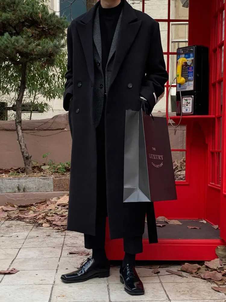 Mens Winter Thiened Woolen Coat Long OverKnee Loose Korean Sle HighEnd Feeling Mens Windbreaker Outerwear J251017