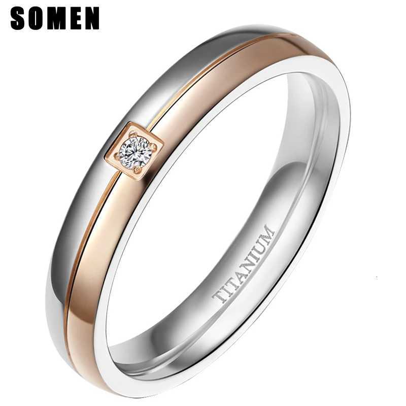 Somen Ring Women 4mm Titanium Rings Simplicity Cubic Zirconia Wedding Band Engagement Rings Romantic Couple Jewelry Bague FemmeW251017