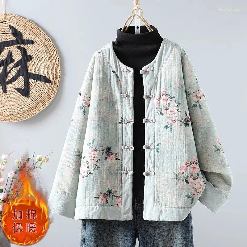 Women's Jackets 2025 Spring And Autumn Chinese Style Retro Printed Jacket Short Coton Padded Quilted Coat Casual Loose Floral Top A532