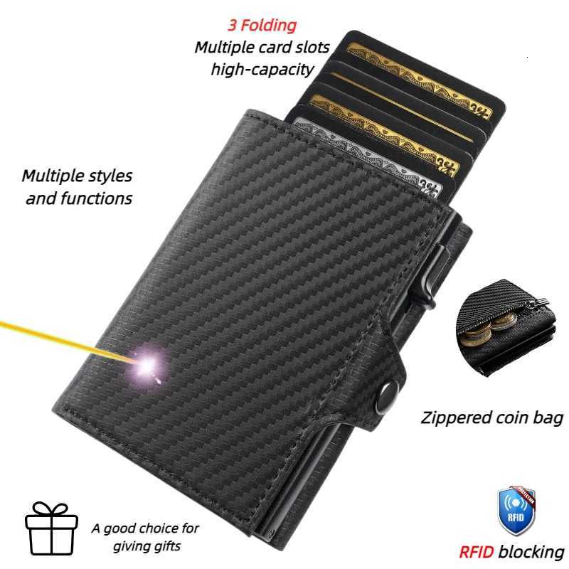 YATBES Mens Card Bag Side Push Automatic PopUp Three Fold RFID AntiTheft Brush Metal Wallet UltraThin Card BagW251017