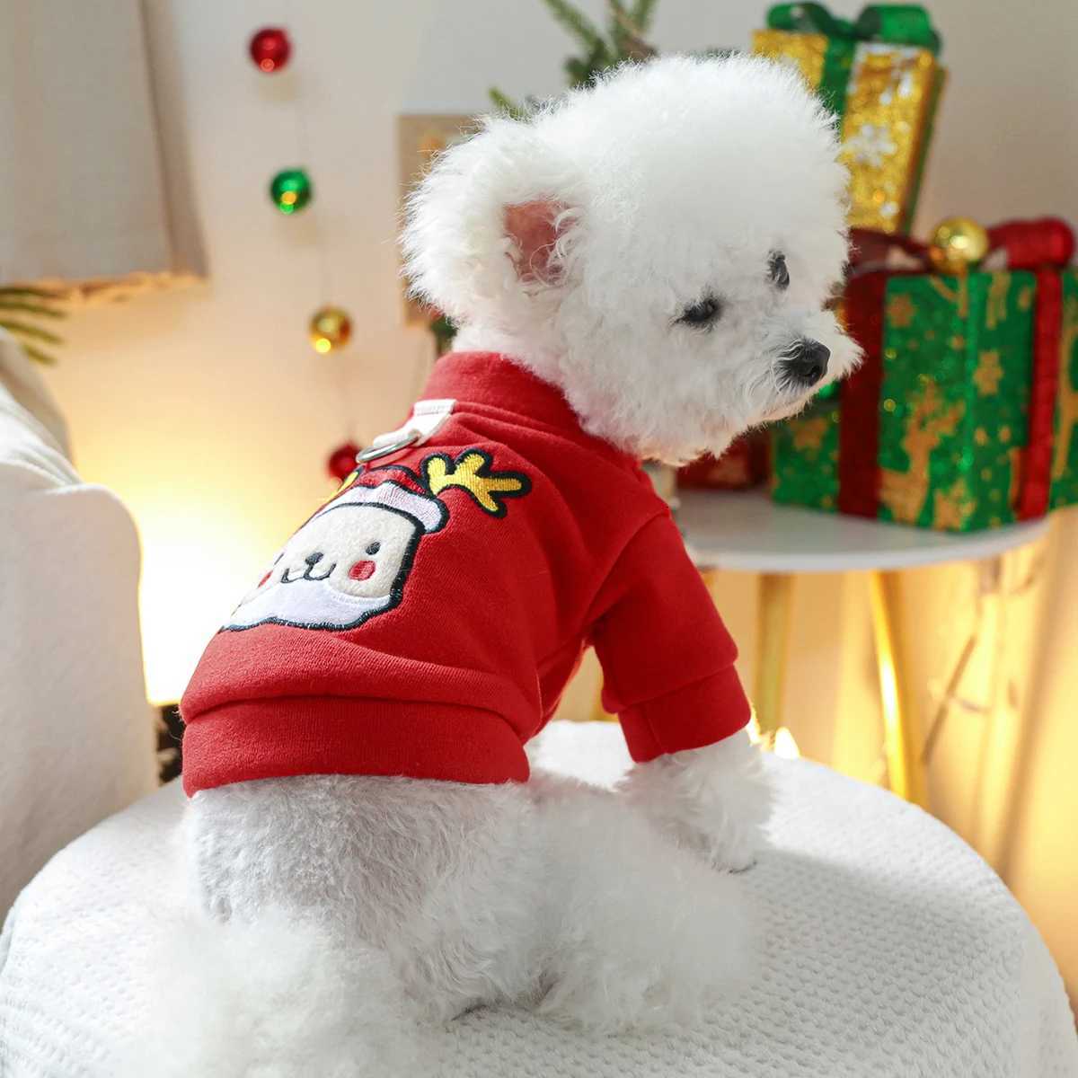 Jingle Sweater Elk Pet Dog Cat Clothes Autumn and Winter Christmas Cardigan Can Be Towed Red CardiganW251017