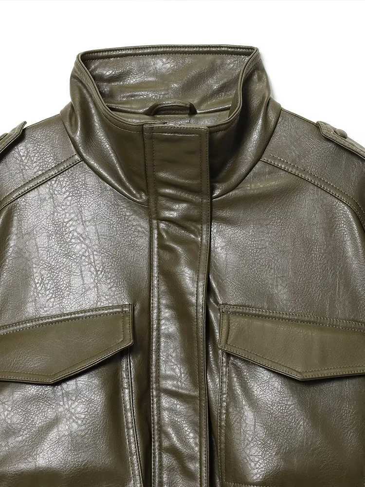 Autumn new fashion womens motorcycle clothing shiny imitation leather stand collar long sleeve jacket short coat leather jacketT251017