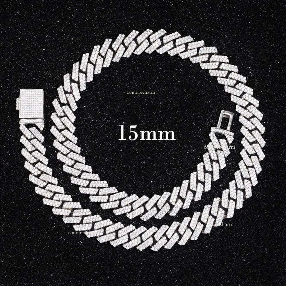 designer chain hip hop jewelry necklace 15mm wide gang link chains vvs moissanite white gold plated sterling sier cuban bracelets