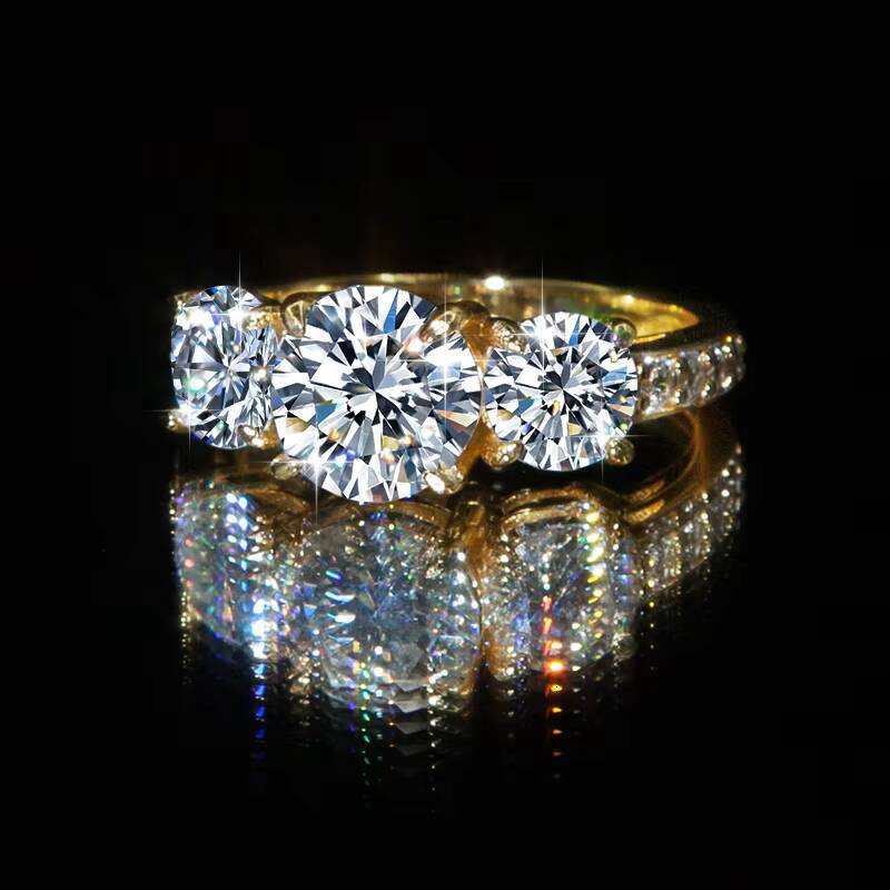 Luxury S925 Sterling Silver Gold Plated Three Diamond Moissanite Ring for Women Wedding Engagement Rings