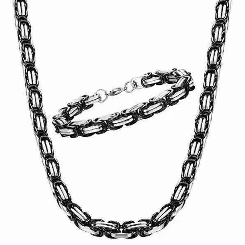 4MM 5MM 6MM 8MM Stainless Steel Byzantine Chains Necklaces Bracelets Set For Men Women Chain Jewelry Gifts Statement USENSET 251017